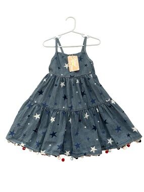 Tommy Bahama Blue Star-Print Tiered Sundress with Pom-Pom Trim